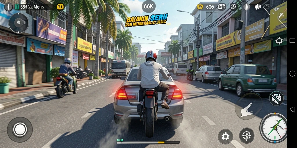 Tangkapan layar dari gameplay balapan intens di 66K.