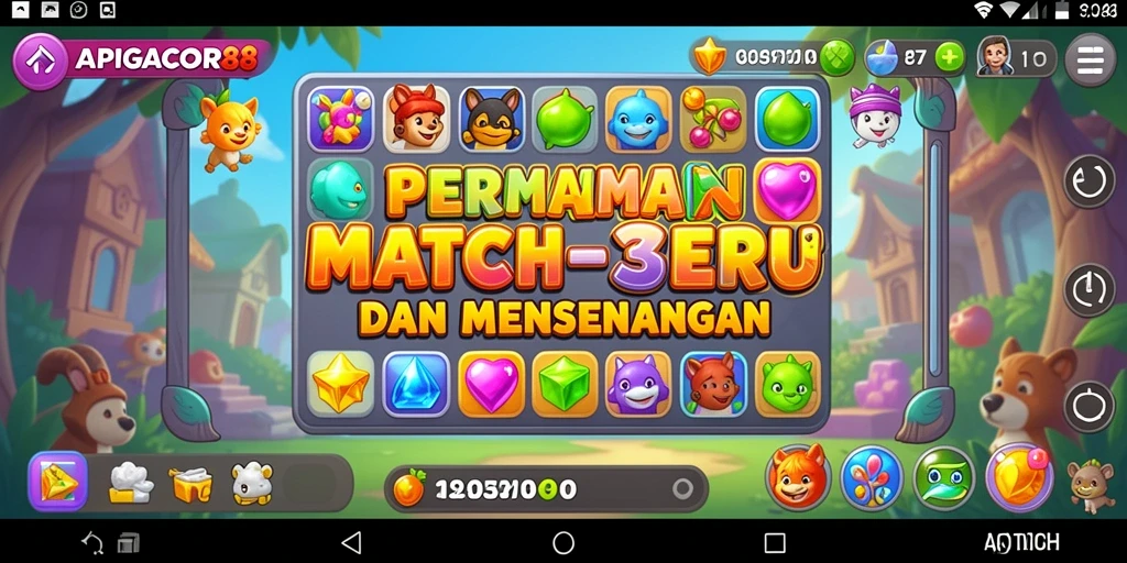 Tampilan screenshot <strong>APIGACOR88</strong> dengan gameplay Match-3 yang menarik.