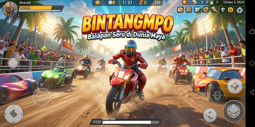 Gameplay BINTANGMPO dengan balapan yang menegangkan.