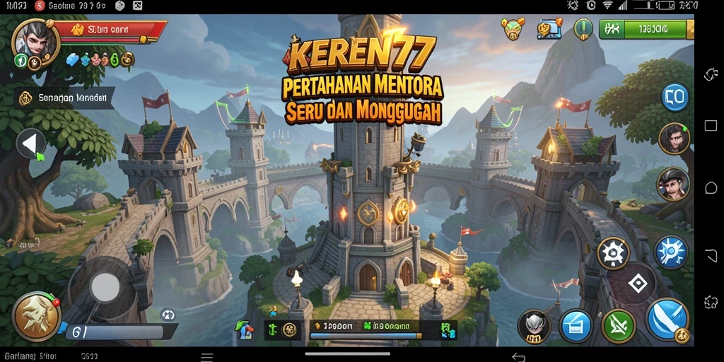 Tampilan gameplay KEREN77 dengan menara yang berfungsi melawan serangan musuh.