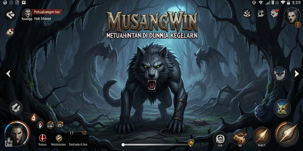 Screenshot gameplay MUSANGWIN, menampilkan atmosfer horor yang mencekam.
