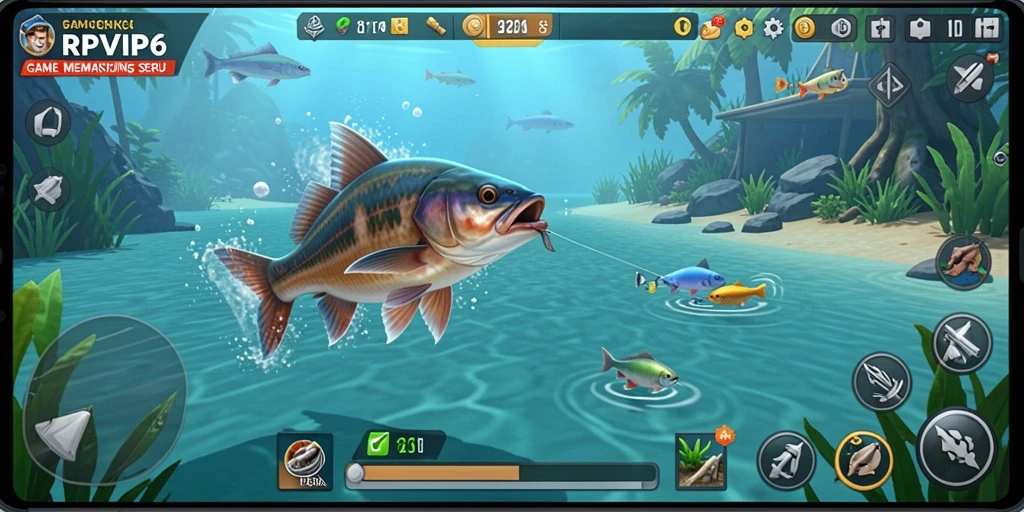 Tampilan gameplay RPVIP6 dengan aksi memancing yang seru dan menarik.